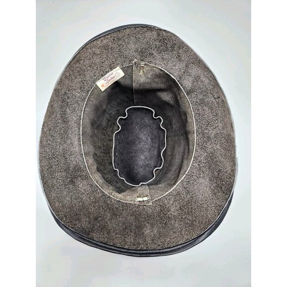 Genuine Leather Black Braided Band Western Roper Outback Cowboy Hat Size 52cm - Picture 8 of 10